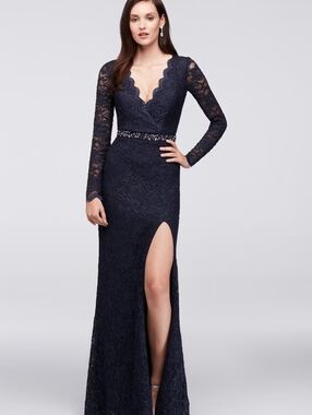 City Triangles Navy Long Sleeve Lace Dress with Beaded Waist